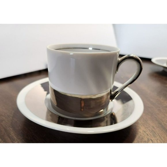 Vtg FF Japan (4) White w/Silver Expresso/Demitasse cups w/saucers Excellent! - Picture 1 of 16